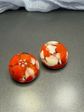 Vintage Italian Marbled Round Resin Clip-On Earrings